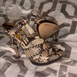 Michael Kors Snake-Print High Heel Sandals - Brown & Cream